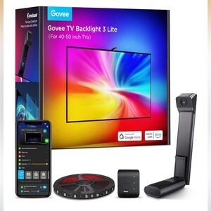 Govee TV Backlight 3 Lite RGBICW LED Lights w Camera Sync for 40-50” TV | New